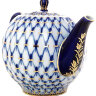 Чайник заварочный форма Тюльпан рисунок Кобальтовая сетка Императорский фарфоровый завод