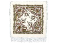 Павлопосадский шерстяной платок с шелковой бахромой «Балаганчик», рисунок 203-3