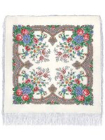 Павлопосадский шерстяной платок с шелковой бахромой «Ласковое утро», рисунок 1397-1