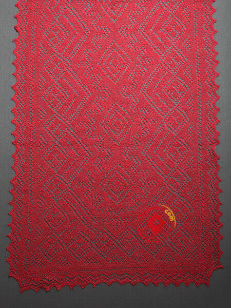 Оренбургский пуховый ажурный палантин малиновый, арт. A 12040-14