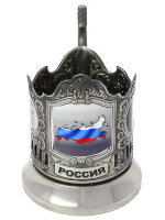 Никелированный Кольчугинский подстаканник с термопечатью "Россия"