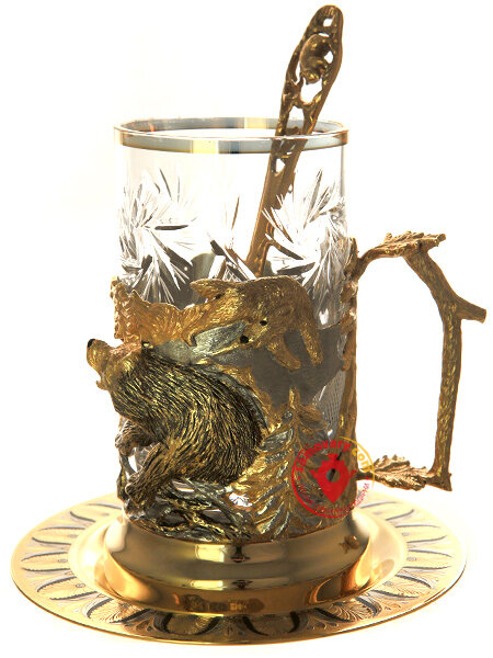 Подстаканник Златоуст - набор для чая "Медведи" позолоченный